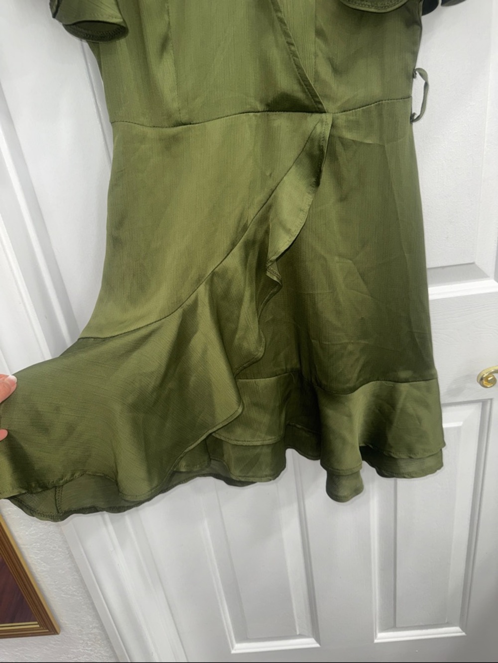 Pilgrim Olive Green Ruffle Wrap Mini Dress - Picture 3 of 5